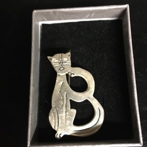 Silver Initial B Cat Broach